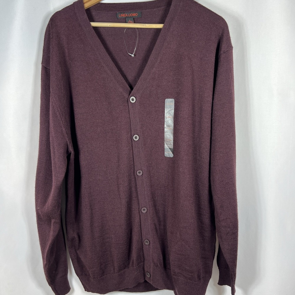 NWOT Linea Uomo Maroon Lightweight Wool Blend Preppy‎ Cardigan Size Large